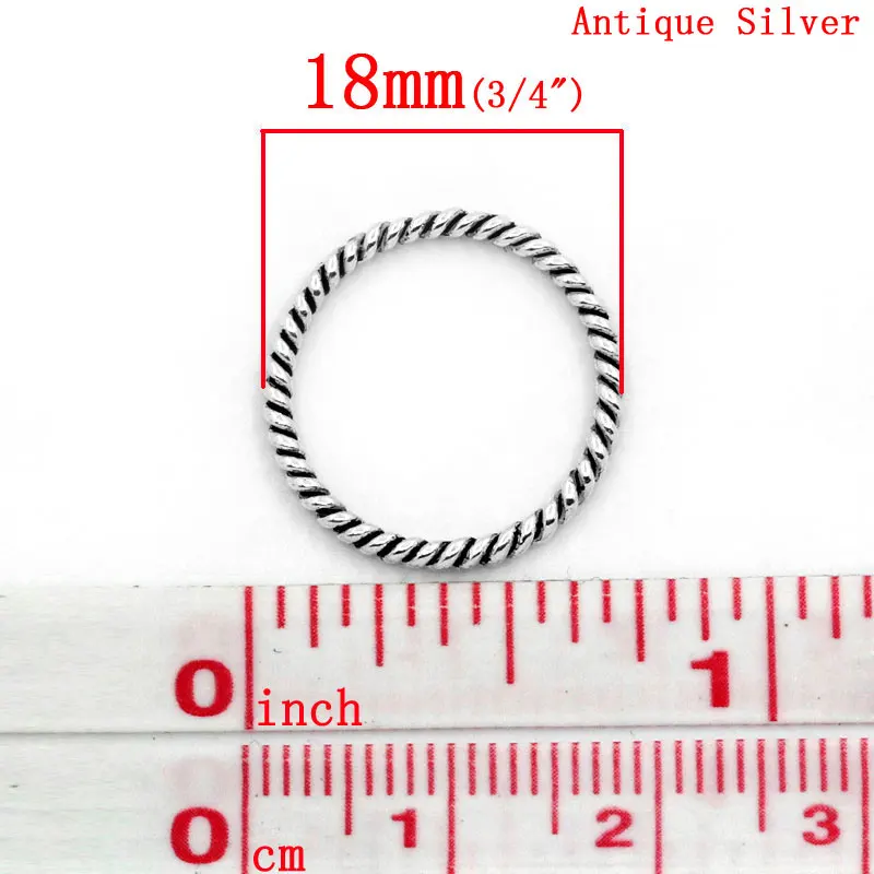 50 PCs DoreenBeads Zinc metal alloy Closed Soldered Jump Rings Round Silver Color Stripe Pattern 18mm(6/8")Dia