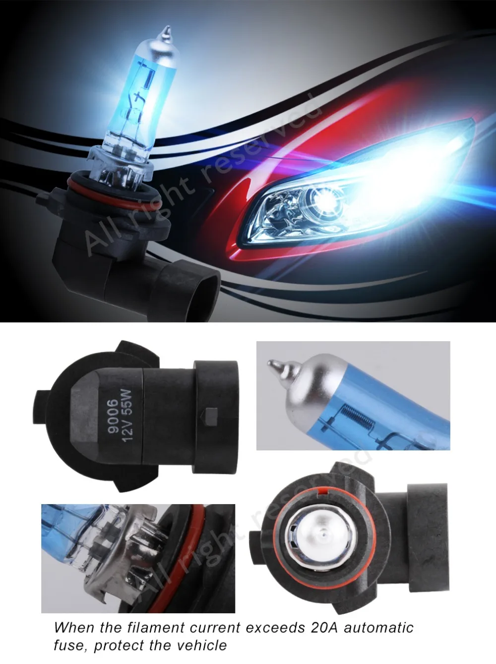 2pcs 9006 HB4 55W 12V Super Bright Halogen Bulb Car Headlight Lamp Fog Lights High Power Auto Light Bulbs 5000K White