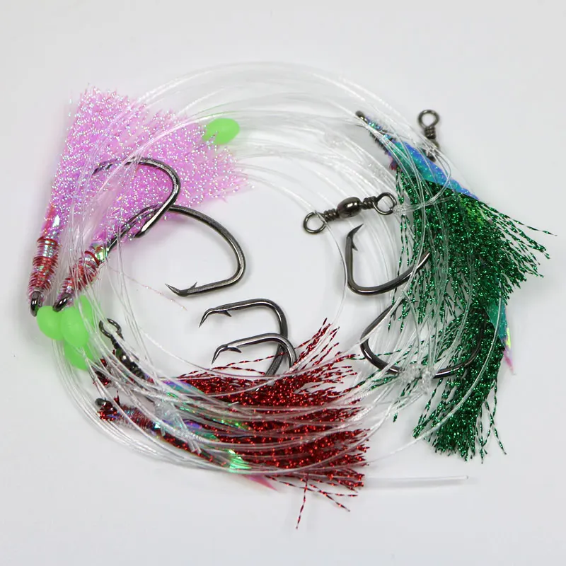 2Bags Flash Fish Skin Bait Sabiki Rigs with Hooks Sea Fishing Pink Green Red Flasher Bait Rigs With Barrel Swivel Herring