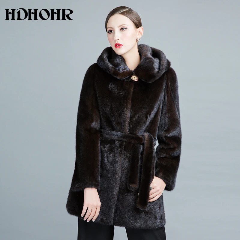 HDHOHR 2024 vera pelliccia di visone cappotti donna nuova moda inverno spesso caldo con cappuccio capispalla femminile giacche di pelliccia naturale