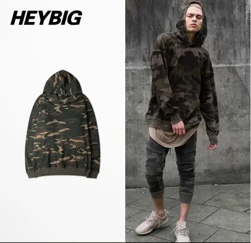 

HEYBIG Fashion streetwear Hood Camo Men Sweatshirts Tactical Tracksuits Kanye West Camouflage West Coast Hip hop Hooded Pullover