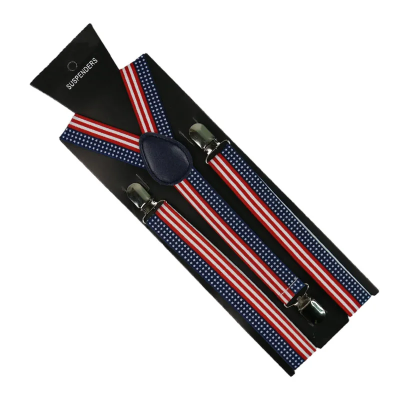 Winfox-Tirantes con patrón de bandera de EE. UU. Unisex, tirantes con Clip, elásticos, delgados, con espalda en Y, 2,5 cm de ancho