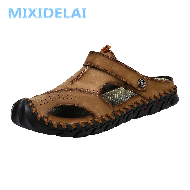 MIXIDELAI New Big Size 38-48 Genuine Leather Men Sandals Summer Quality Beach Slippers Casual Sneakers Outdoor Roman Beach Shoes