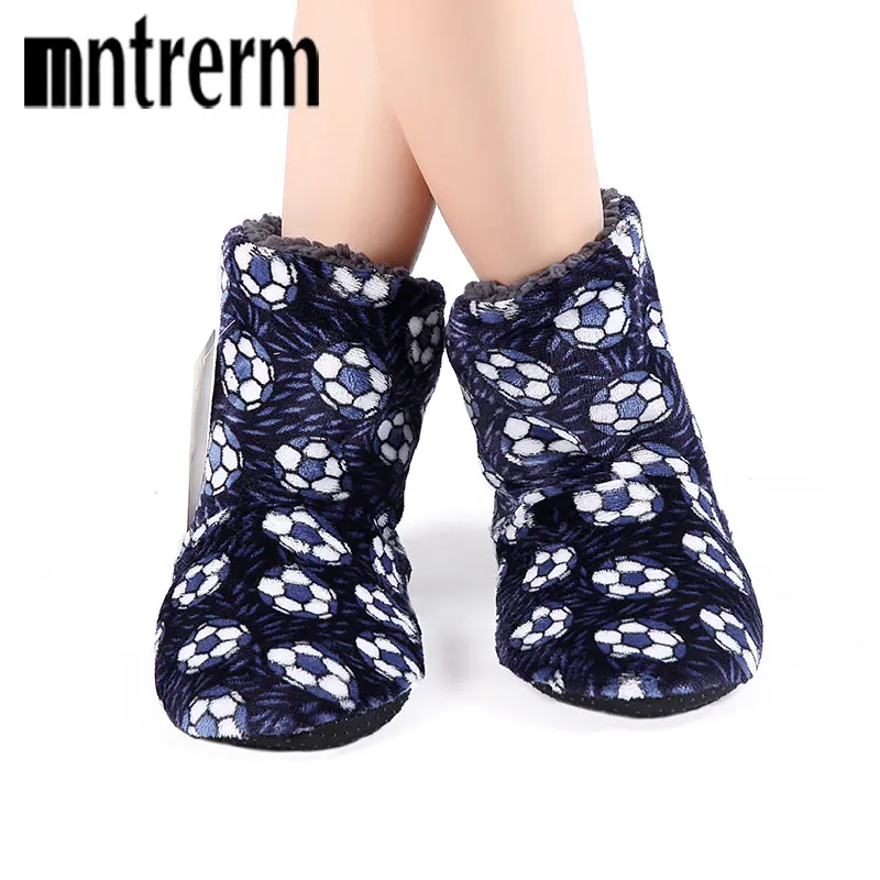 Mntrerm 2022 New Large Size Winter Home Slippers Men Indoor Shoes Floor plush Slippers Warm Cotton Football pattern Flat Shoes