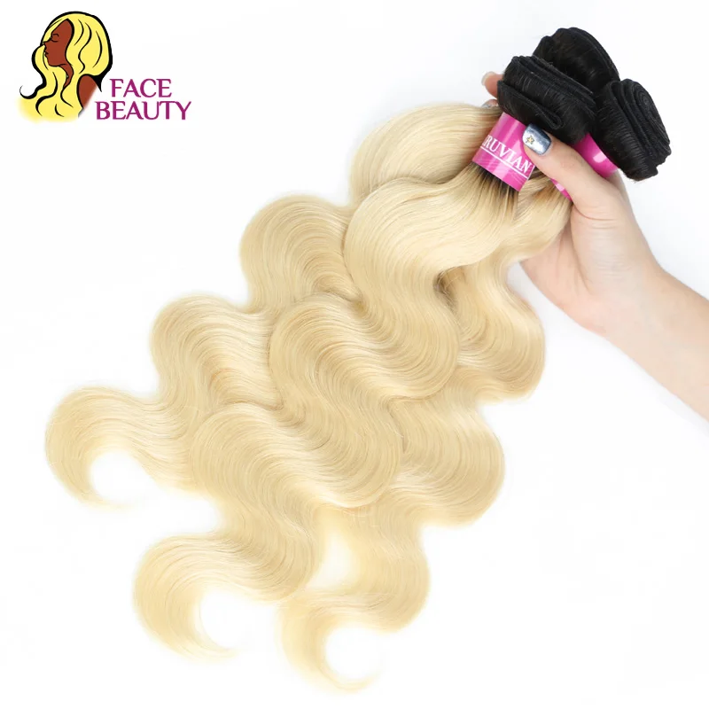 Facebeauty 1B 613 Peruvian Body Wave Human Hair Bundle 1/3/4 Pcs Lot Ombre Blonde Color Hair Weave Remy 8 - 30 32 Inch Bundles