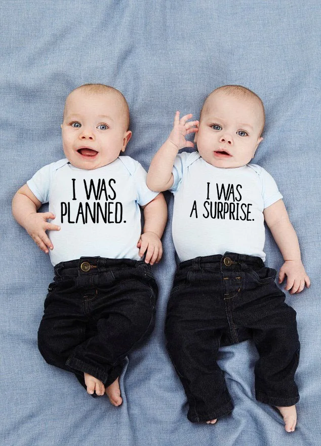 I Was Planned and I Was A Surprise Newborn Infant Baby Boys Girls Bodysuit Cute Baby Twins Short Sleeve Bodysuits Outfits Cloth