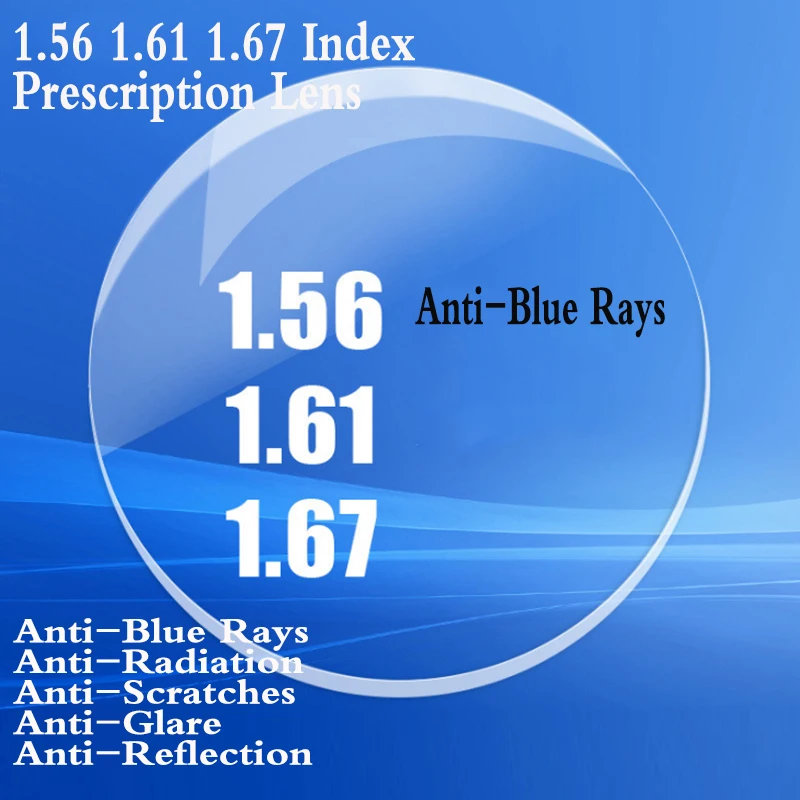 

1.56 1.61 1.67 Index Aspheric Optical Prescription Lens Myopia Presbyopia Recipe Glasses Lens Anti-Blue rays Anti-Glare FT0002