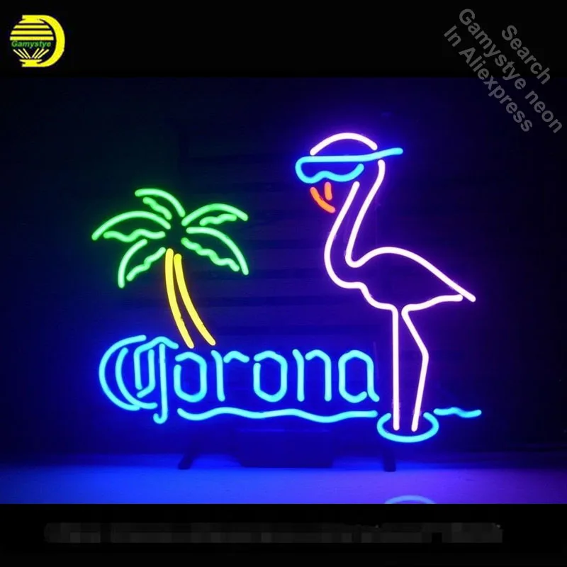 Neon Sign Coron Extra Pink Flamingo neon Light Sign Handcrafted Real Glass Tube Aesthetic Room Decor Home Lamp Neon Light Board