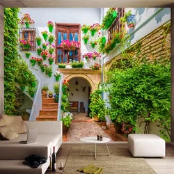 Foto Tapeten Europäische Stadt Hof Landschaft Wandbild Restaurant Cafe Hintergrund Wand Tuch 3D Tapete Für Wände In Rolle