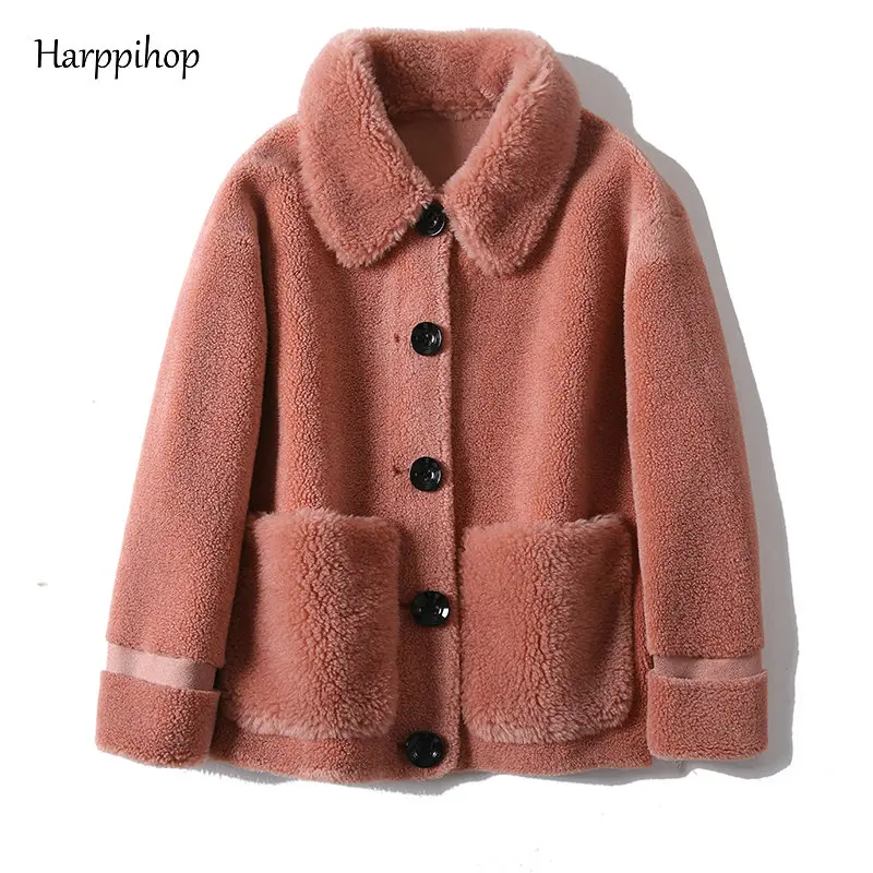 Real Fur Sheepskin Coat Women Winter  Genuine Wool Coats Female turndown Collar Winter Warm Sheep Shearing Jacket Outercoat