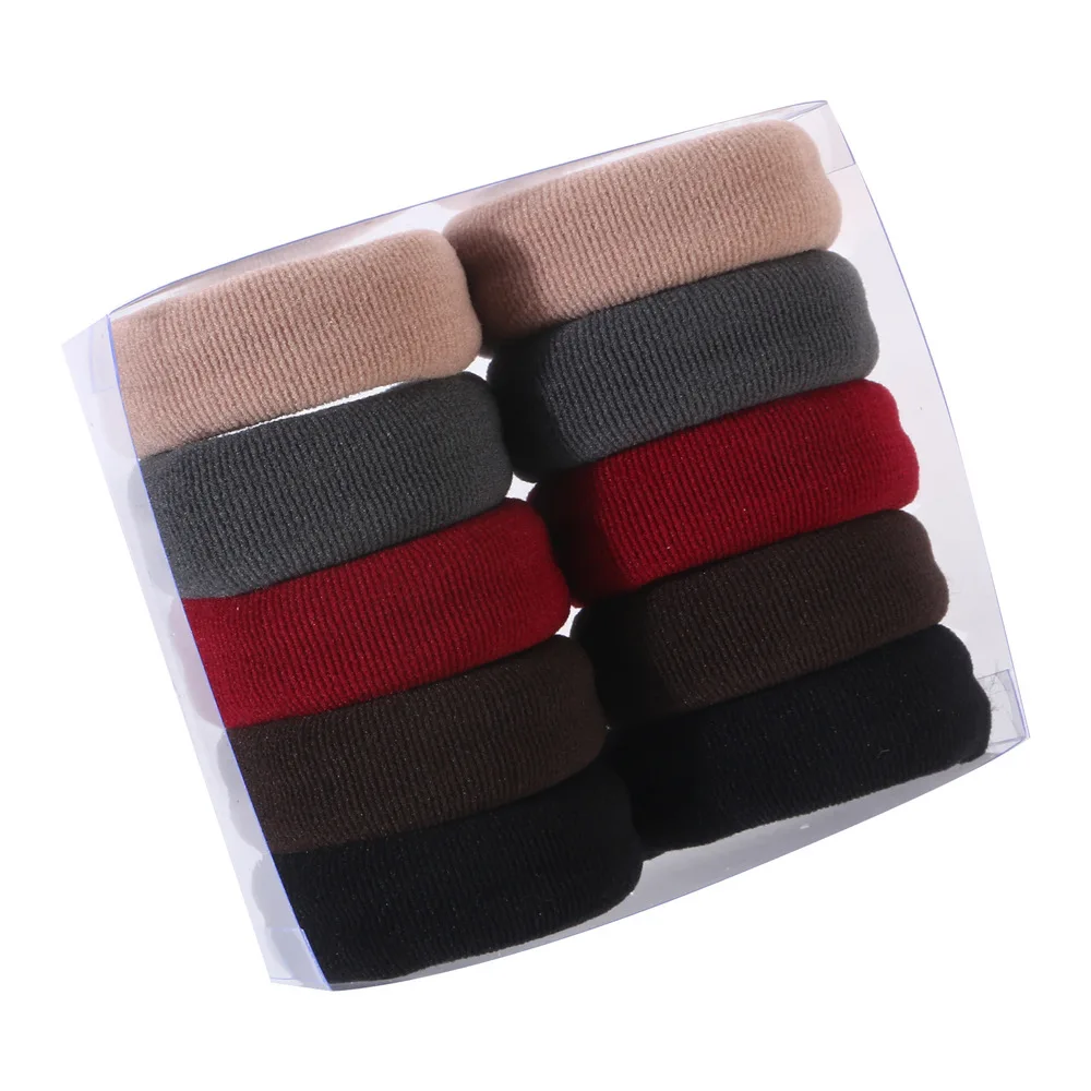 10Pcs Women Girls High Elasticity Medium Thick Rolled Towel Hair Rope Candy Solid Color Rubber Band Ring Ponytail Holder