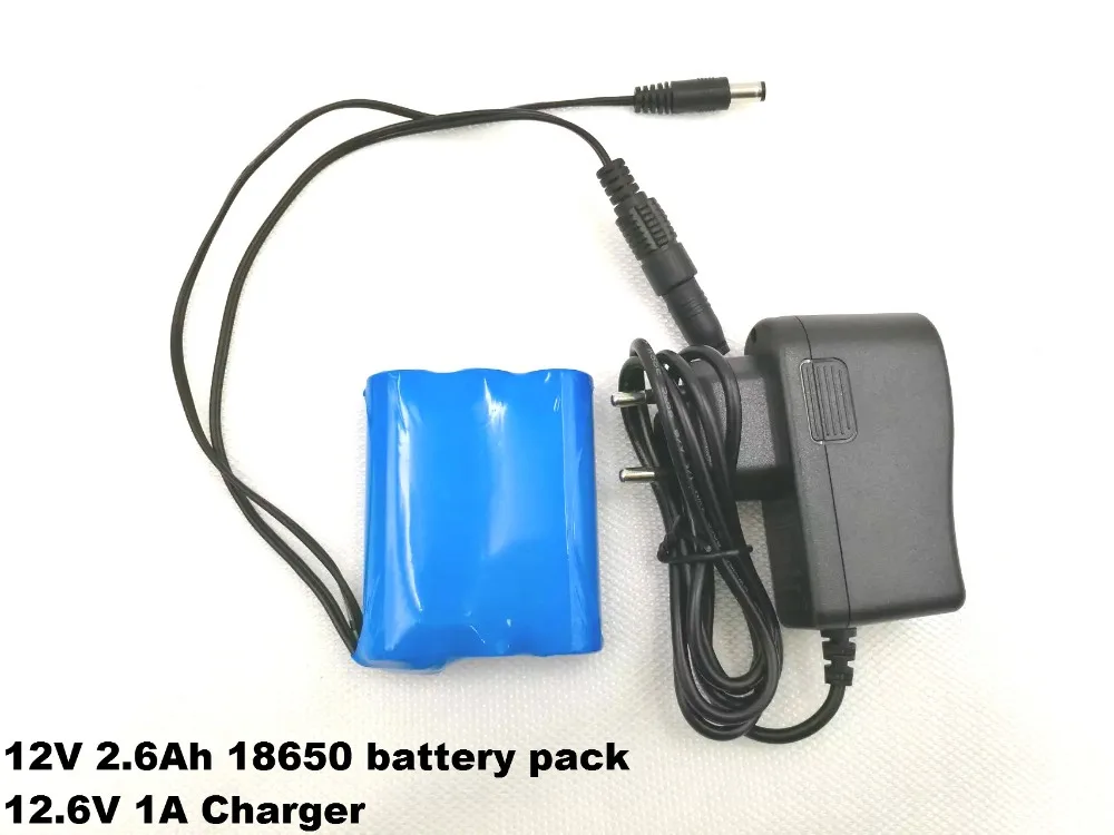 New 12 V 2600 mAh 18650 li-ion Battery pack CCTV Camera battery 12.6 V to 11.1 V black double 5.5 mm +12.6v 1A Charger