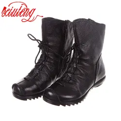 Xiuteng High Quality Mujer Chaussure Women Genuine Leather Boots Casual Martinshoes For Winter Flat with Boots Push Large Size