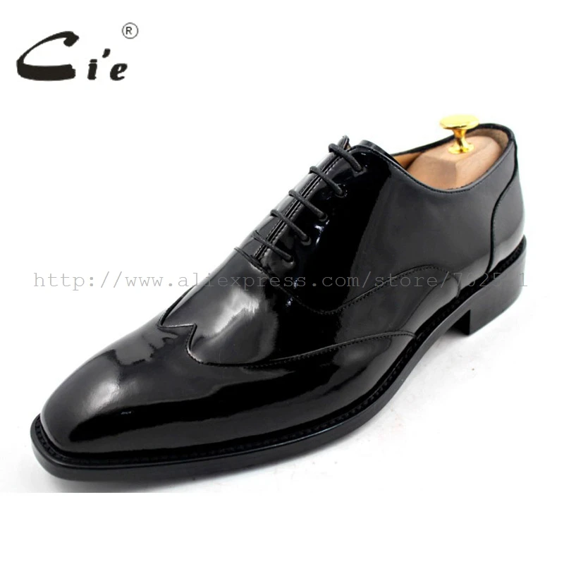 cie square toe wingtips bespoke men shoe custom handmade genuine calf leather outsole men oxford shoe black patent leatherOX184