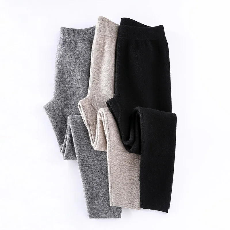 Women Leggings 100% Cashmere Pants Knitwear Winter New Fashion Legging High Quality Girls Thick Pure Pashmina Knitted Trousers