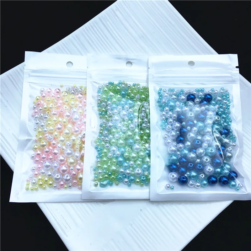 250Pcs/Pack Mix Size 3/4/5/6/8mm Beads With Hole Colorful Pearls Round Acrylic Imitation Pearl Diy For Jewelry Making Nail Art