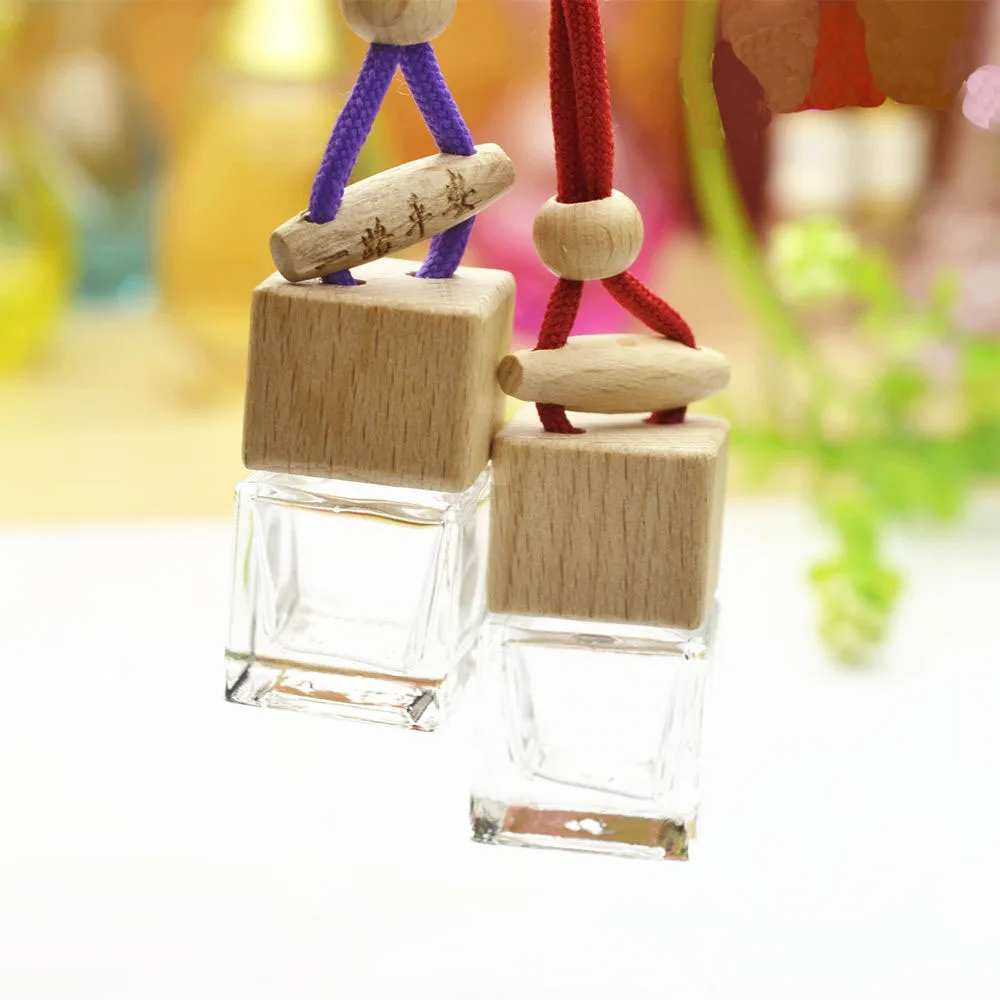 6 ML Essential Oil Vial Glass Perfume Refillable Bottle Square Transparent Car Pendant Empty Suspension Bottle Aroma Vial 20 pcs