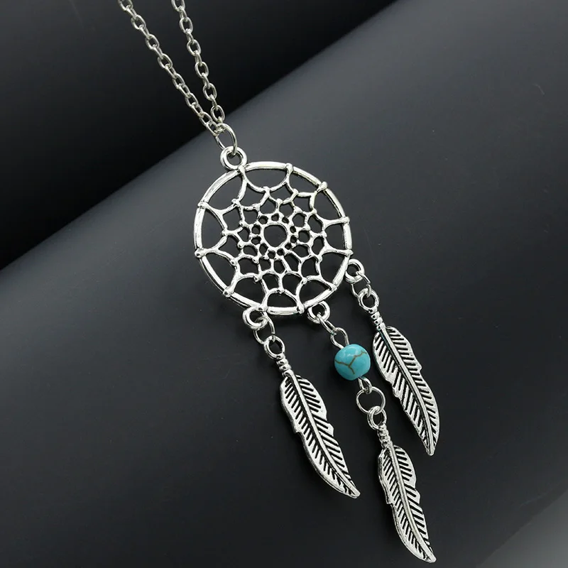 Collier attrape-rêves avec pendentif bleu en plumes pour femmes, chaîne de style bohémien, bijoux cadeau de fête, vente en gros, nouvelle mode