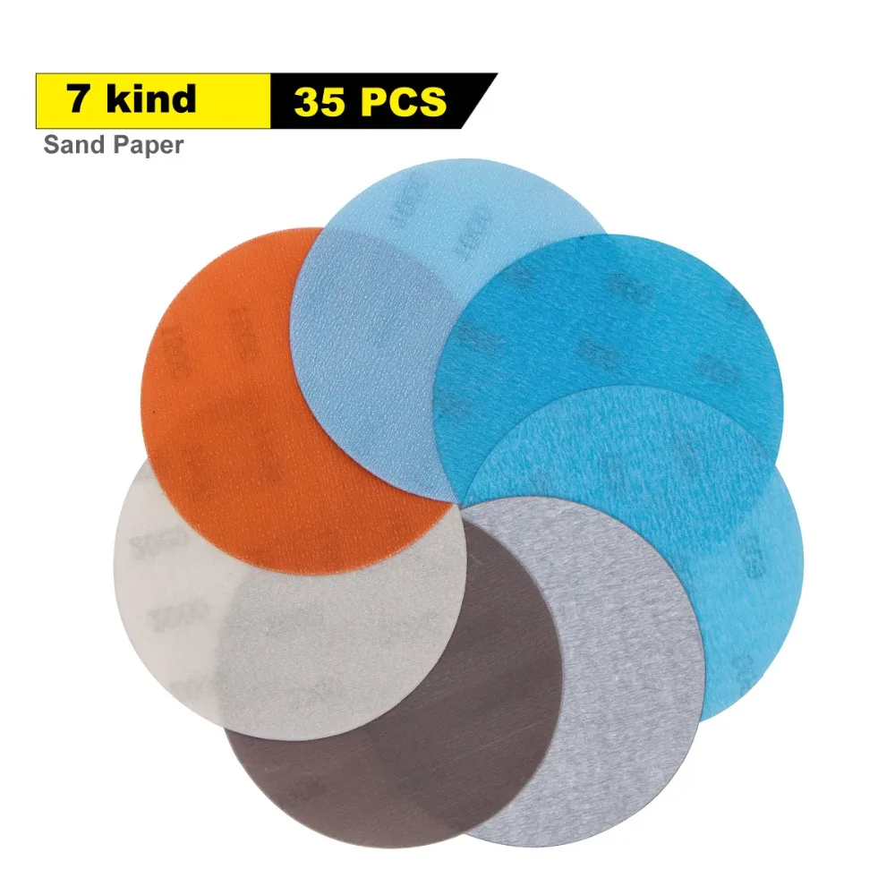 35PCS 5 Inch Soft Film Sanding Disc Sandpaper 600 to 4000 Grits for Wet/Dry Automotive Paint Sanding for Polishing Car Body