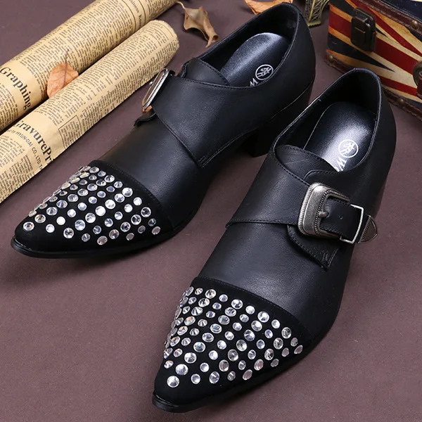 Men Pointed Toe Buckle Strap High Heel Shoes Italian Style Men Dress Shoes Party Wedding Shoes