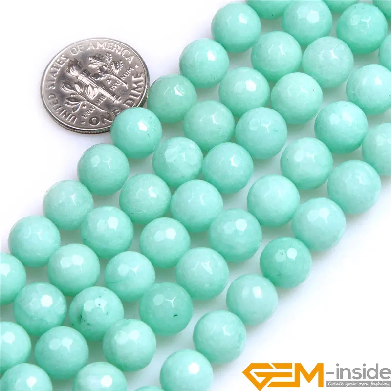 Round Faceted Sky Blue Jades Bead For Jewelry Making Strand 15\