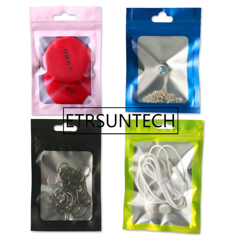 2000Pcs/Lot 9 Size Transparent Colorful Aluminum Foil Bag Self Seal Zipper Packing Bag Retail Resealable Packaging Pouch