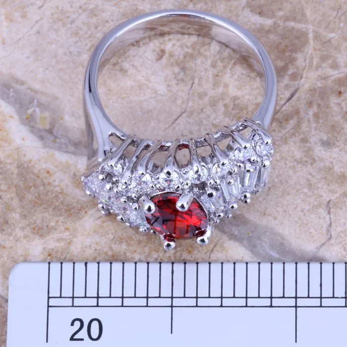 Superb Red Garnet White CZ Silver Plated  Women's Jewelry Ring Size 6 / 7 / 8 / 9 R0427