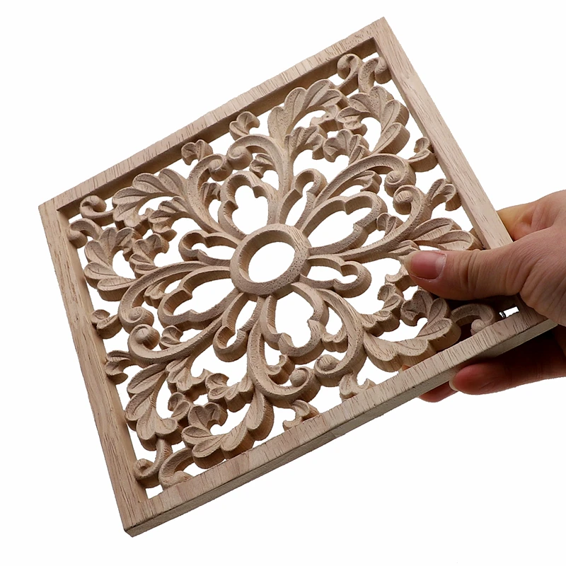 RUNBAZEF Vintage Wood Carved Decal Corner Onlay Applique Frame Furniture Wall Unpainted  Home Cabinet Door Decor Crafts Square