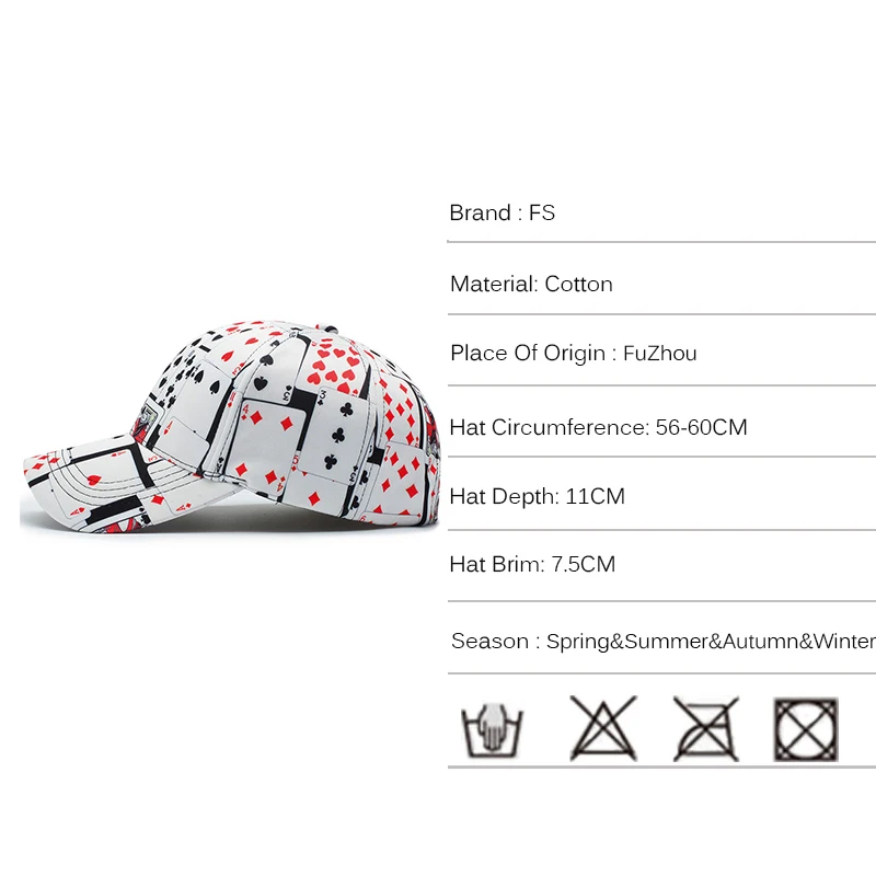 FS 2024 White Poker Print Snapback Baseball Caps For Men Brand Women Hat Vintage Trucker Hats Street Hip Hop Cap Gorra Hombre