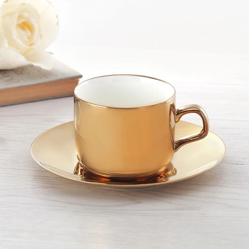 Hot Sale Europe Coffee Cup Set Gold/ Silver New bone china Tea Cup Set Electroplated cups and saucers Home Party Drinkware