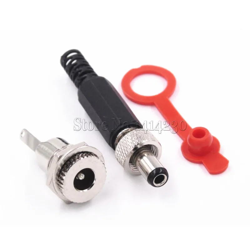 DC Connector 5.5*2.1 5.5*2.5 5.5x2.1mm 5.5x2.5mm DC Power Connector Male Female Total 2Pcs With Waterproof Cap Power Socket Plug