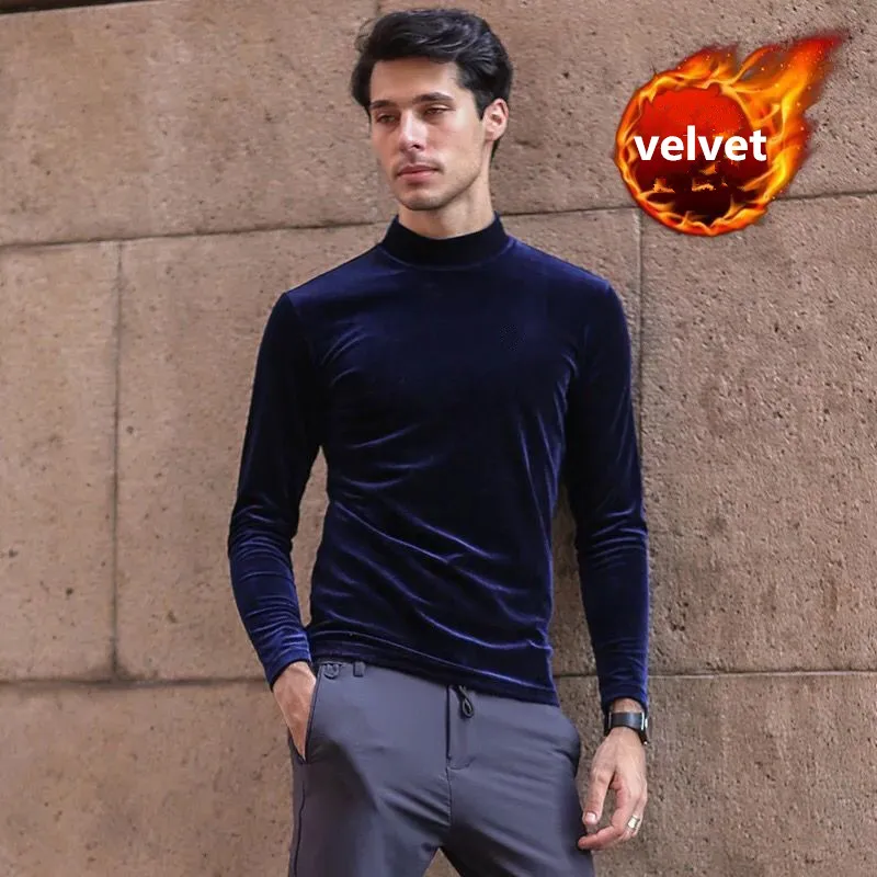 2024 Autumn Brand men\'s velvet shirts,plus size fashion men velour blouse winter Turtlenecks shirt camisa manga longa masculina