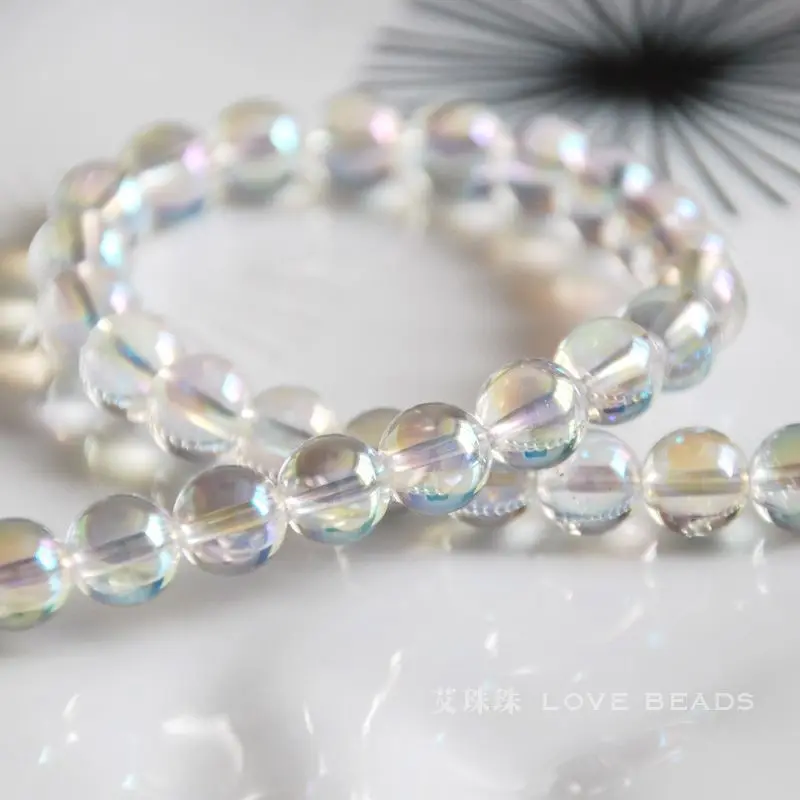 Natural Angel Aqua Aura Clear Quartz 6-12mm Round Loose Beads Jewelry Making DIY For Women