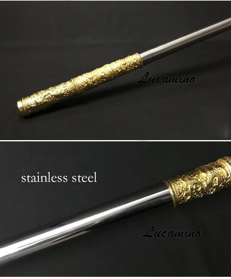 Stainless Steel Monkey King Staff Carving Dragon, Golden Cudgel, Sun WuKong Weapon, Journey to the West, Performance Practice