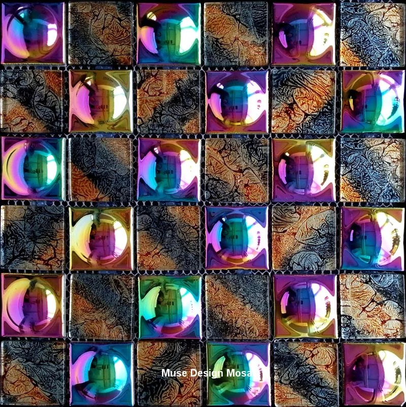 3D Iridescent symphony Rainbow electroplate crystal glass mosaic tiles for wall sticker kitchen backsplash bathroom DIY House