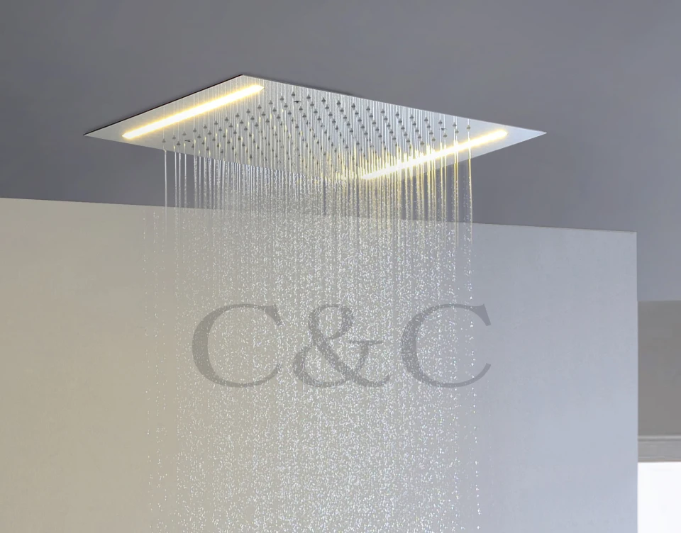 Bathroom LED Rainfall Shower Head 100V~240V Alternating Current Yellow Lamps L-50X36E