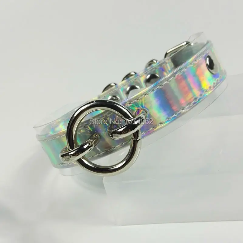 Punk Gothic Handmade 100% Layer Choker  Holographic Choker PVC Clear Transparent Collar  Buckle Belt Necklace