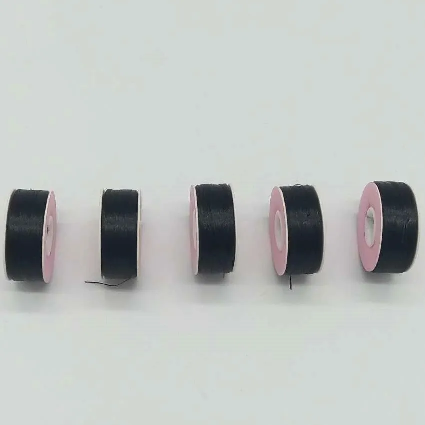 Pre-wound Bobbin Thread for Embroidery Machine, Black, Side Type L 75D/2, 144PCs per Box