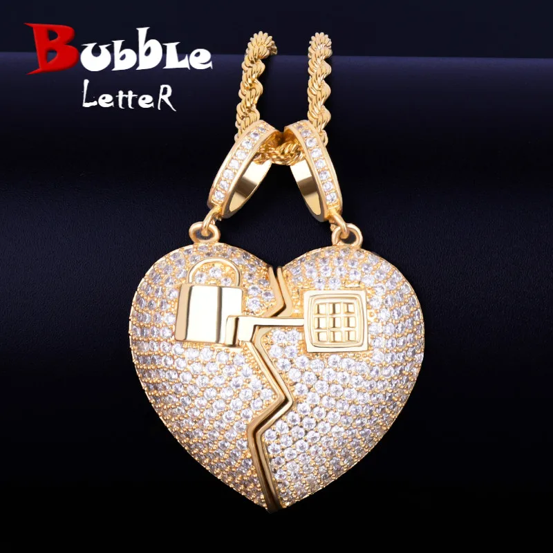 

Ожерелье с подвеской в виде сердца с замком, кулон золотого цвета с фианитами класса ААА, мужское Ювелирное Украшение в стиле хип-хоп и рок