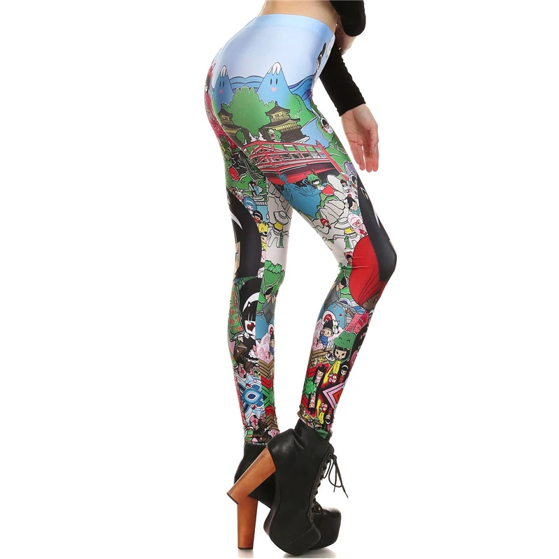 FCCEXIO High Quaily Elasticity Japanese Anime Printed Fashion Slim fit Legging Workout Trousers Casual Pants Leggings for Women