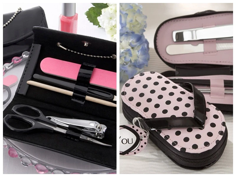 (10 Pieces/Lot) Charming Wedding keepsake of Pink Polka Flip Flop Pedicure Set and Black Purse manicure set Bridal Shower Gift