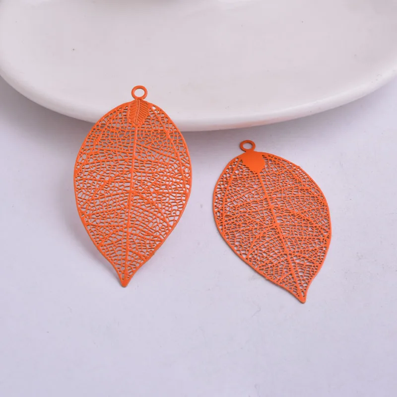 30pcs AA2247 49*26mm Hyperbole Filigree Leaf Charms Silver Color Leaves Brass Colorful Big Pendant Connectors Earrings Jewelry