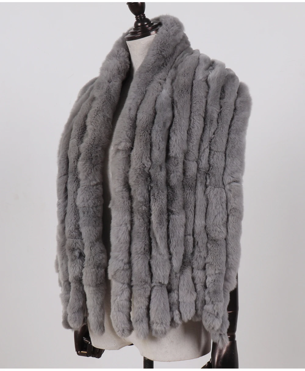 Neuer langer Schal aus echtem Rex-Kaninchenfell für Damen, warm, weich, hochwertig, modischer Rex-Kaninchenfell-Schal mit Quasten. – Detail 13
