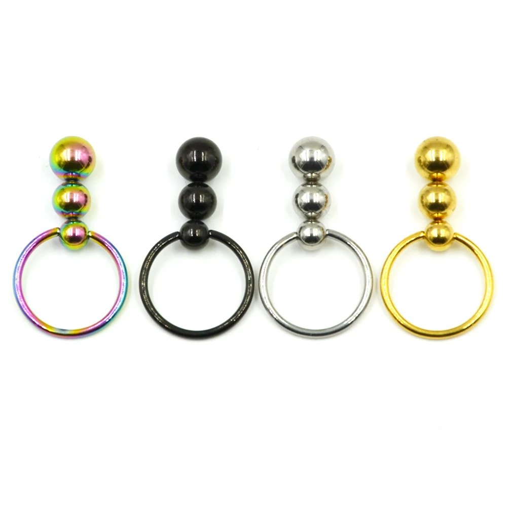 1Pc Plated Colorful Stainless Steel Triple Bead Captive Bead Ring Nose Hoop Ear Helix Tragus Cartilage Labret Lip Ring