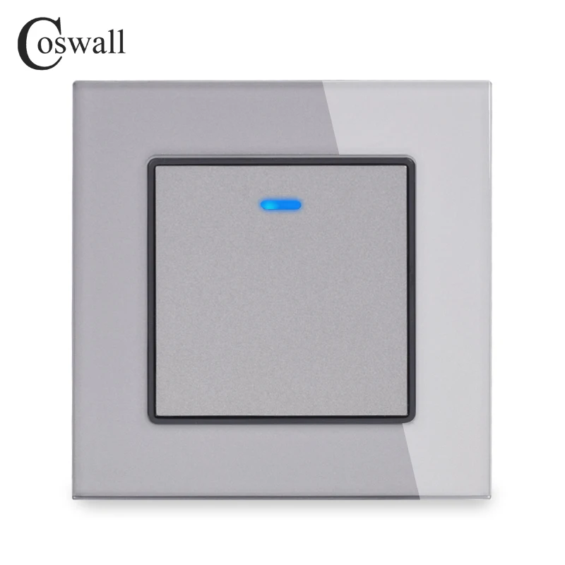 Coswall Luxury Crystal Tempered Glass Panel 1 Gang 1 Way Light Switch On / Off Wall Switch With LED Indicator 16A AC 250V