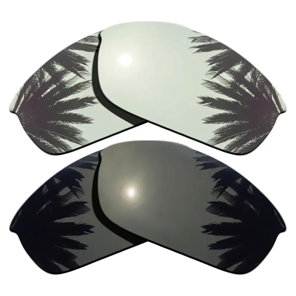 Black & Silver Mirrored Polarized Replacement Lenses for Flak Jacket Frame 100% UVA & UVB