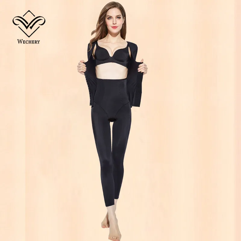 Wechery Shapewear Women Body Shaper Tummy Control Underwear Slimming Bodysuit Plus Size Long Sleeve Shapers
