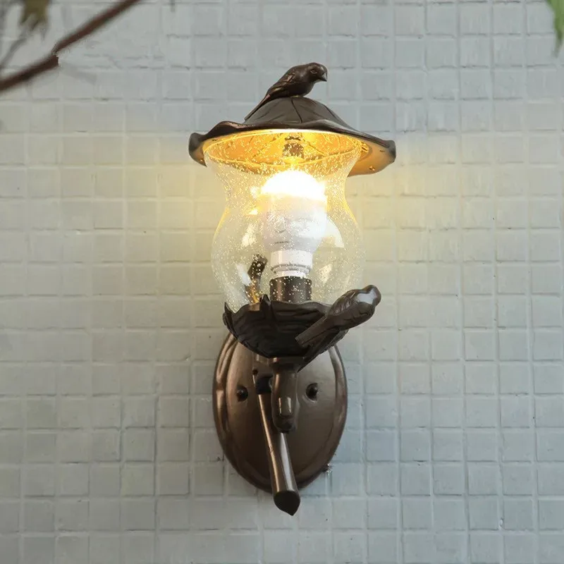 HAWBERRY American Simple Outdoor Wall Lamp Waterproof Garden European Vintage Balcony Light Wall Mount Creative Bird