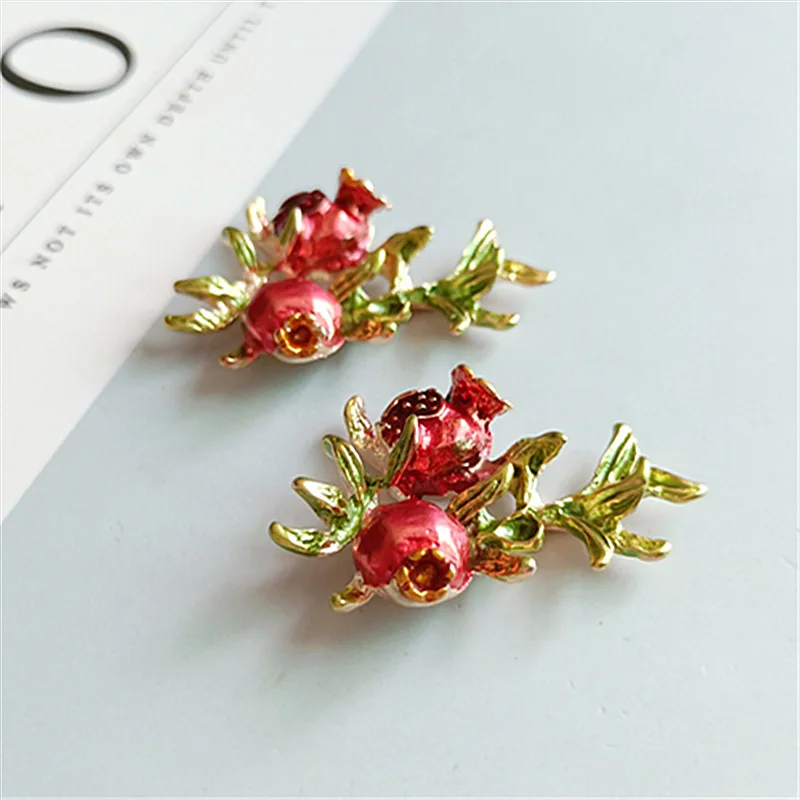 5 Pcs/Lot Alloy Creative Red Pomegranate Buttons Ornaments Hair DIY Box Clothing Mobile Phone Jewelry Accessories Handmade