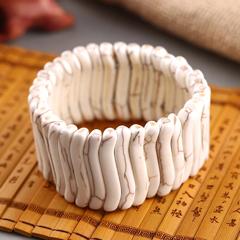 Nowy projekt kobiety biały Turquoises kamień bransoletki Trendy Boho Vintage Howlite bransoletka modna biżuteria na prezent dla dziewczyny bransoletka